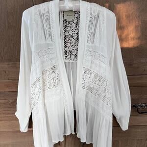 Anthropologie Elevenses White Eyelet Lace Jacket Top